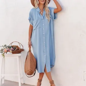 Grace - Short-sleeved denim shirt dress