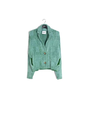Green and light blue fuzzy knitted jacket