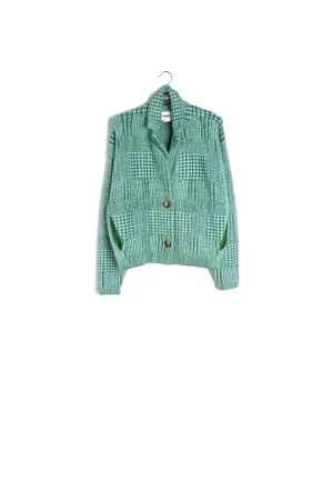 Green and light blue fuzzy knitted jacket
