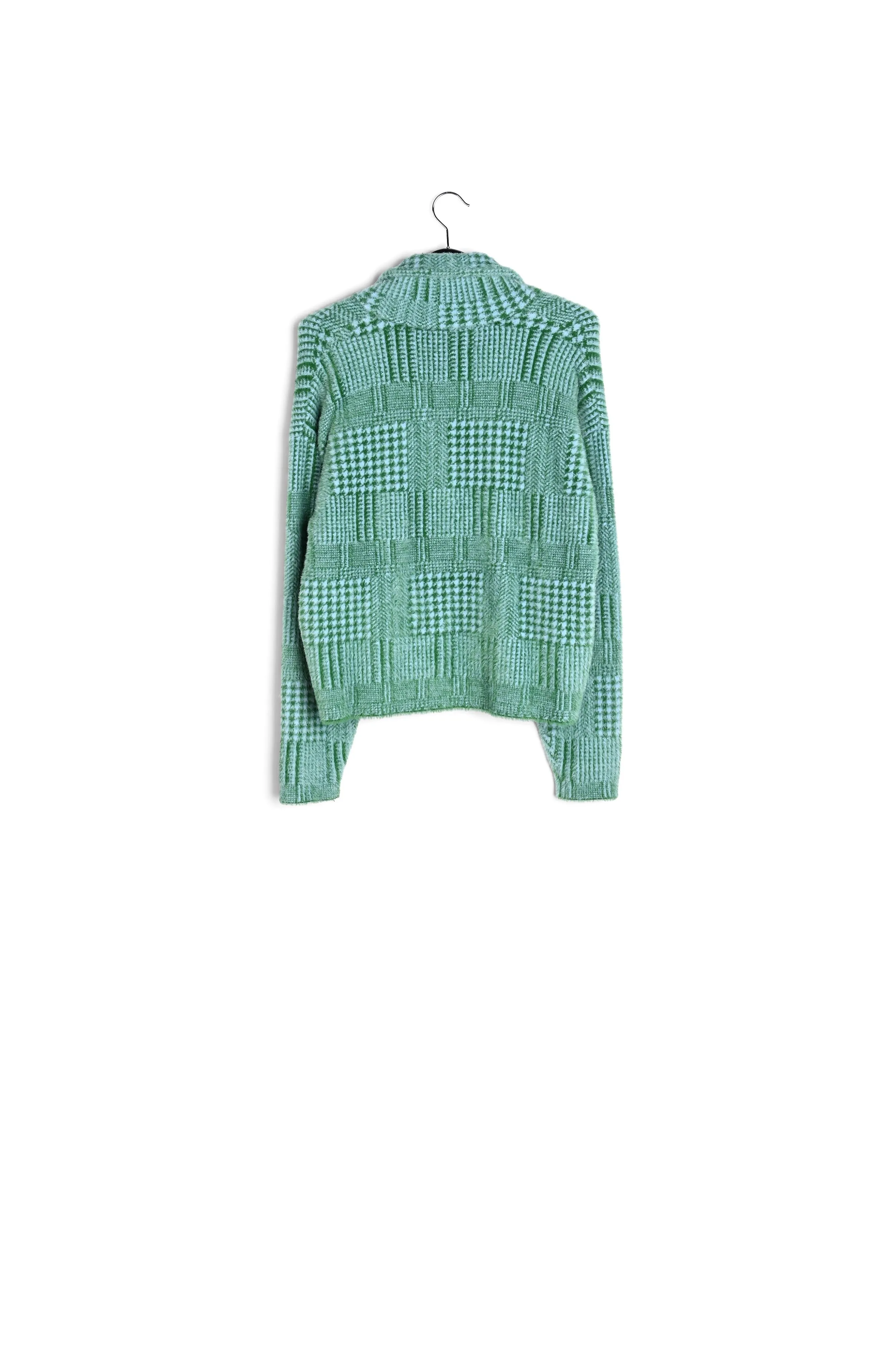 Green and light blue fuzzy knitted jacket