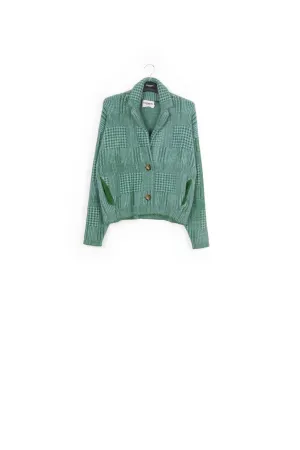 Green and light blue fuzzy knitted jacket