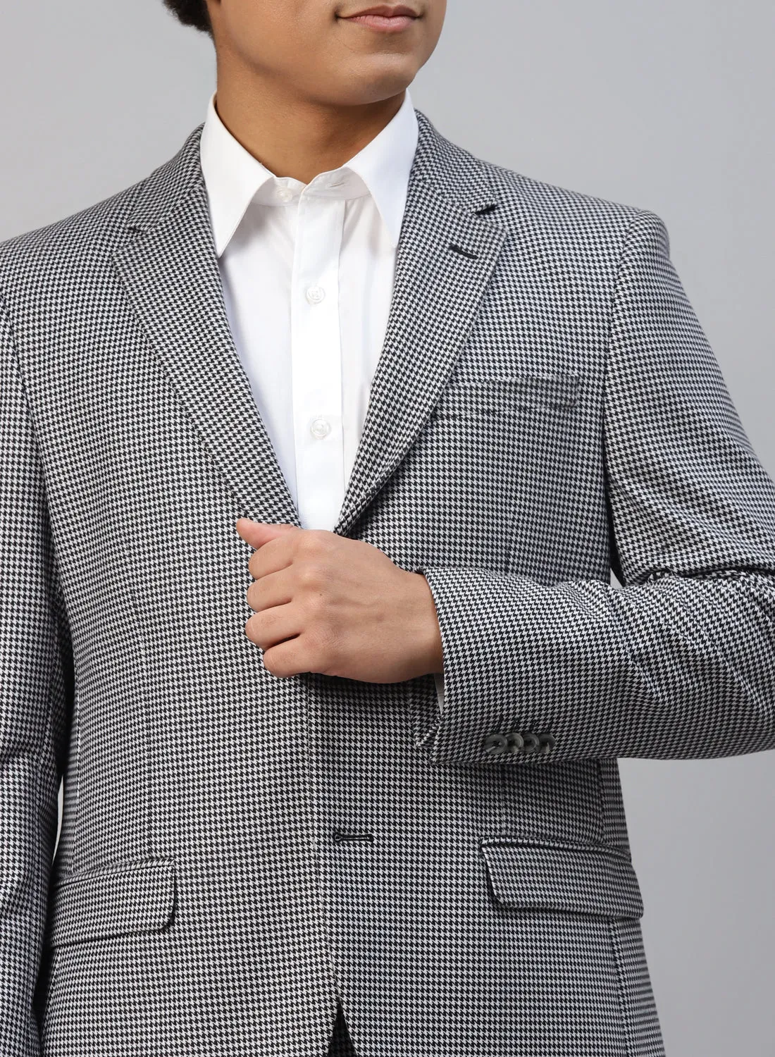 Grey Knit Houndstooth Notch Jacket