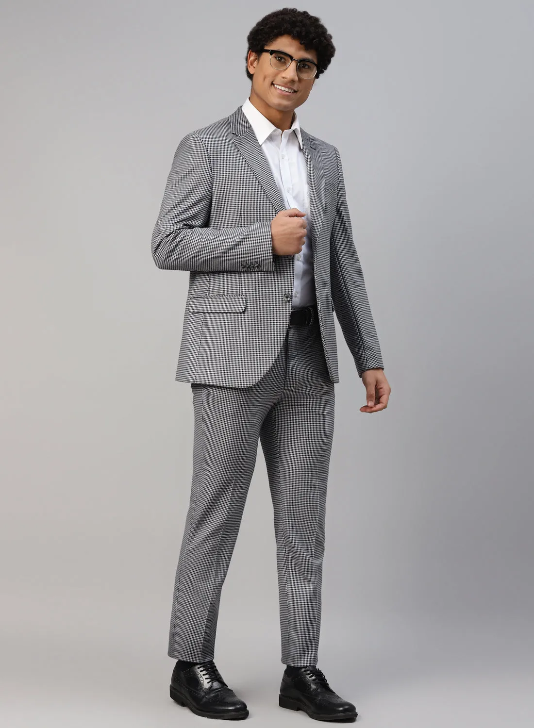 Grey Knit Houndstooth Notch Jacket