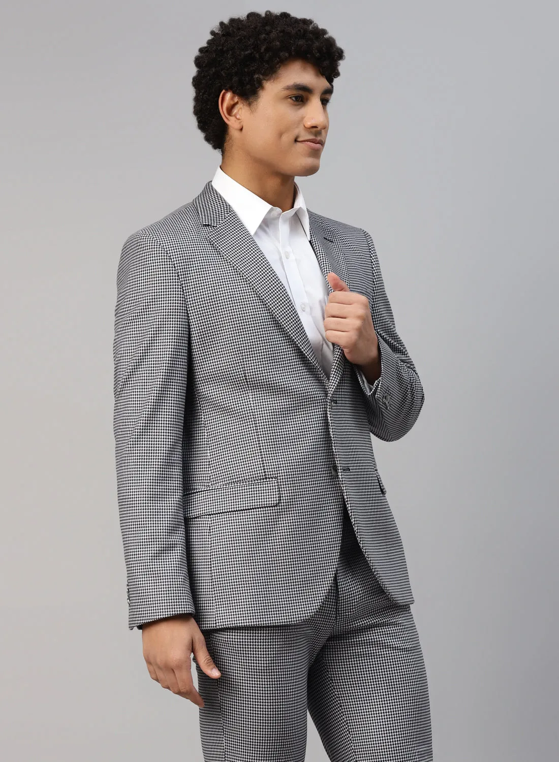 Grey Knit Houndstooth Notch Jacket