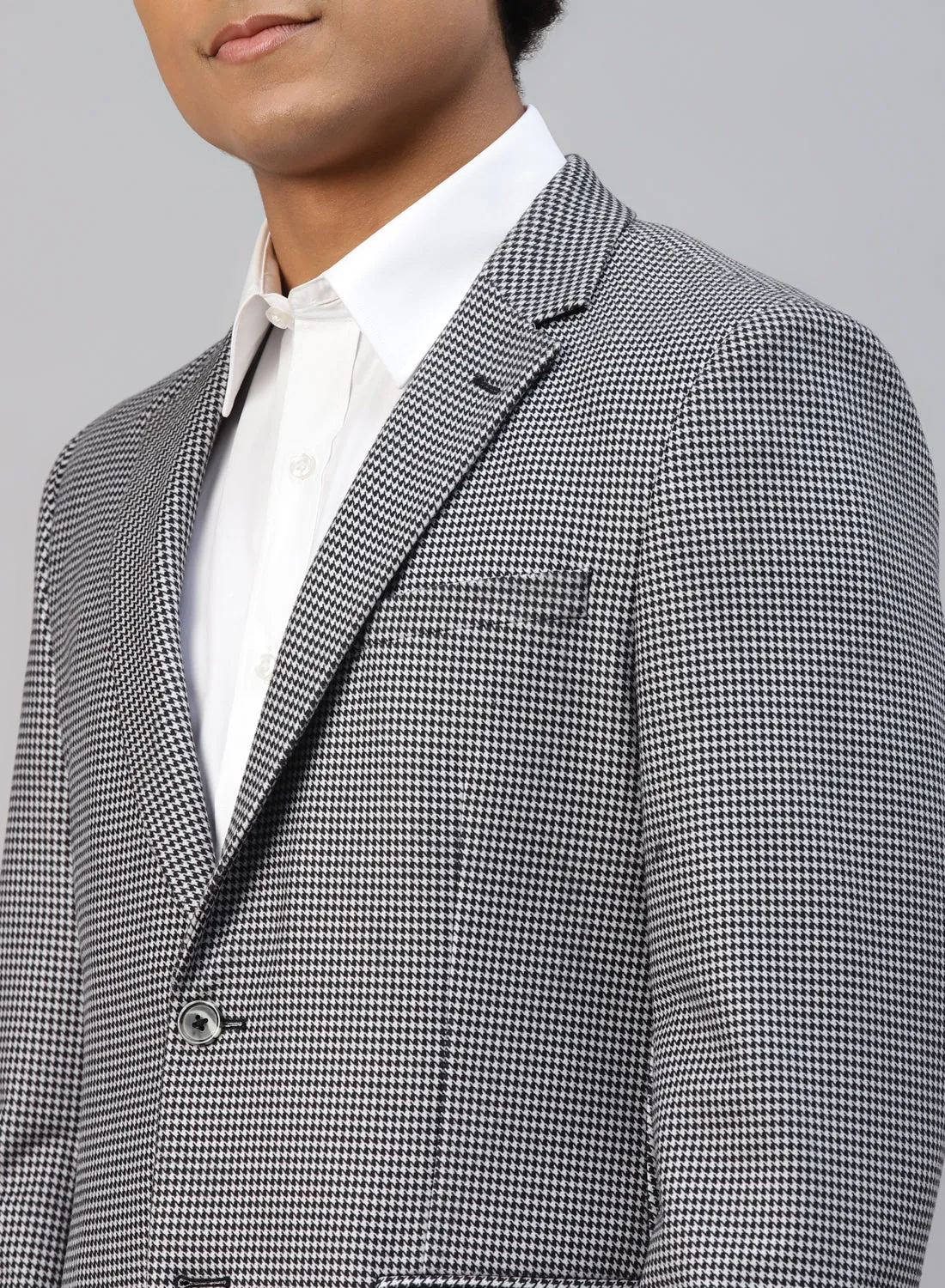 Grey Knit Houndstooth Notch Jacket