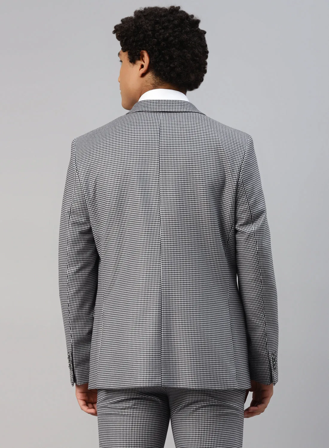 Grey Knit Houndstooth Notch Jacket