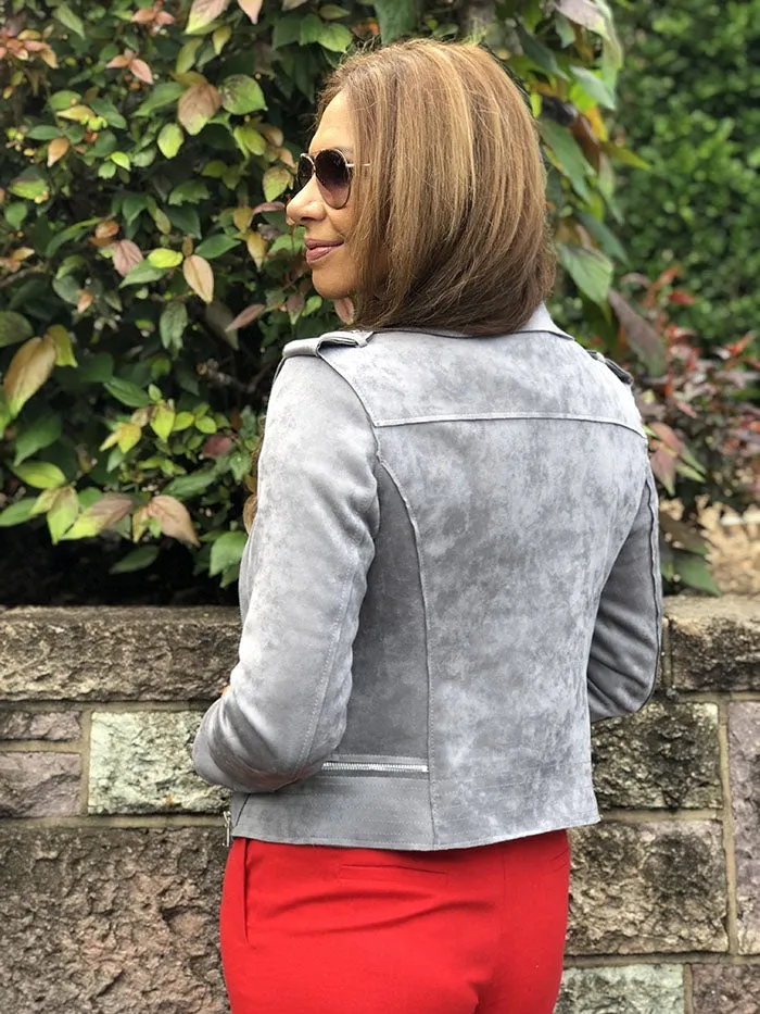 Grey Suede Biker Jacket