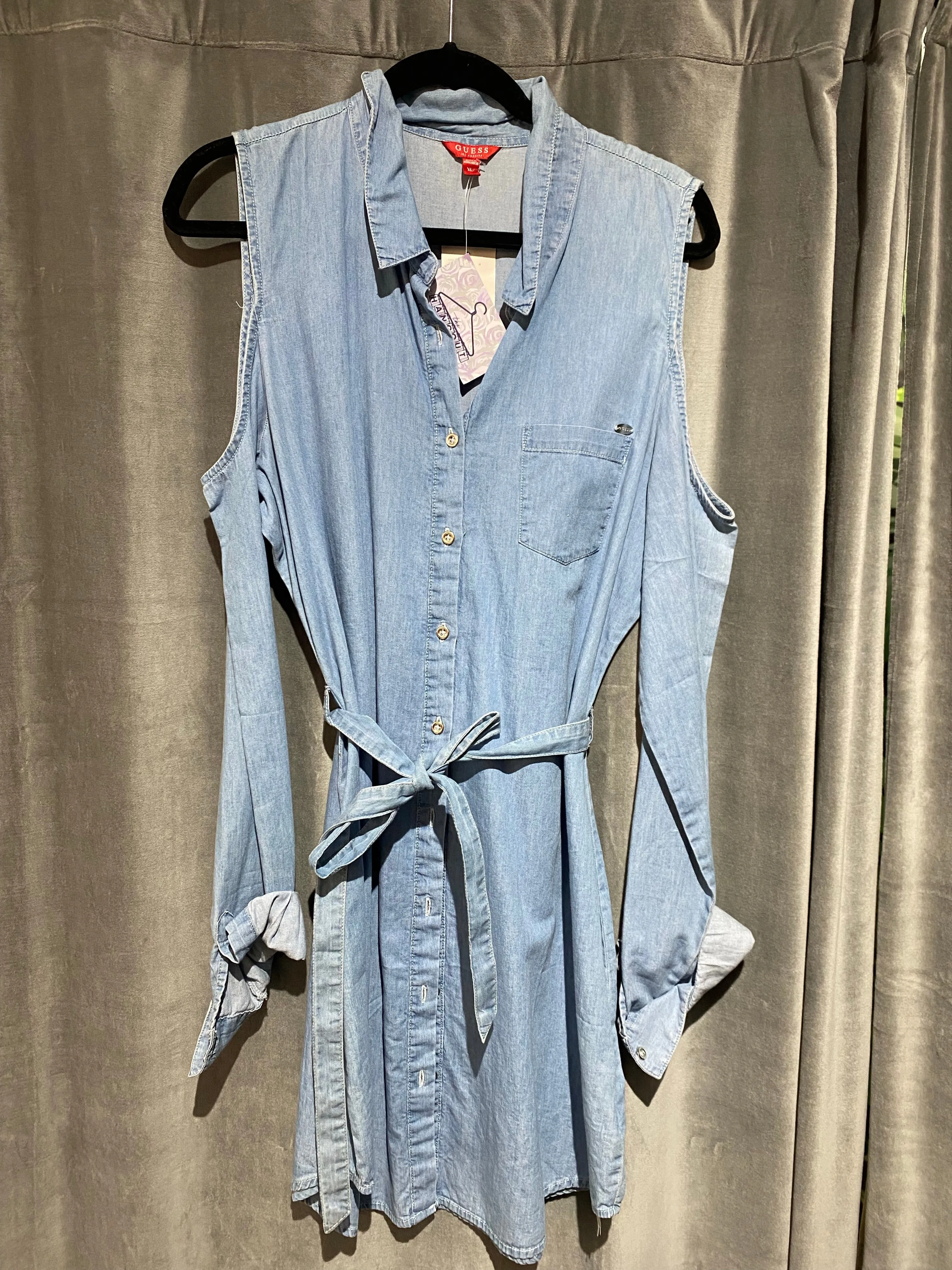 GUESS Lightwash Denim Cold Shoulder Button Down Dress