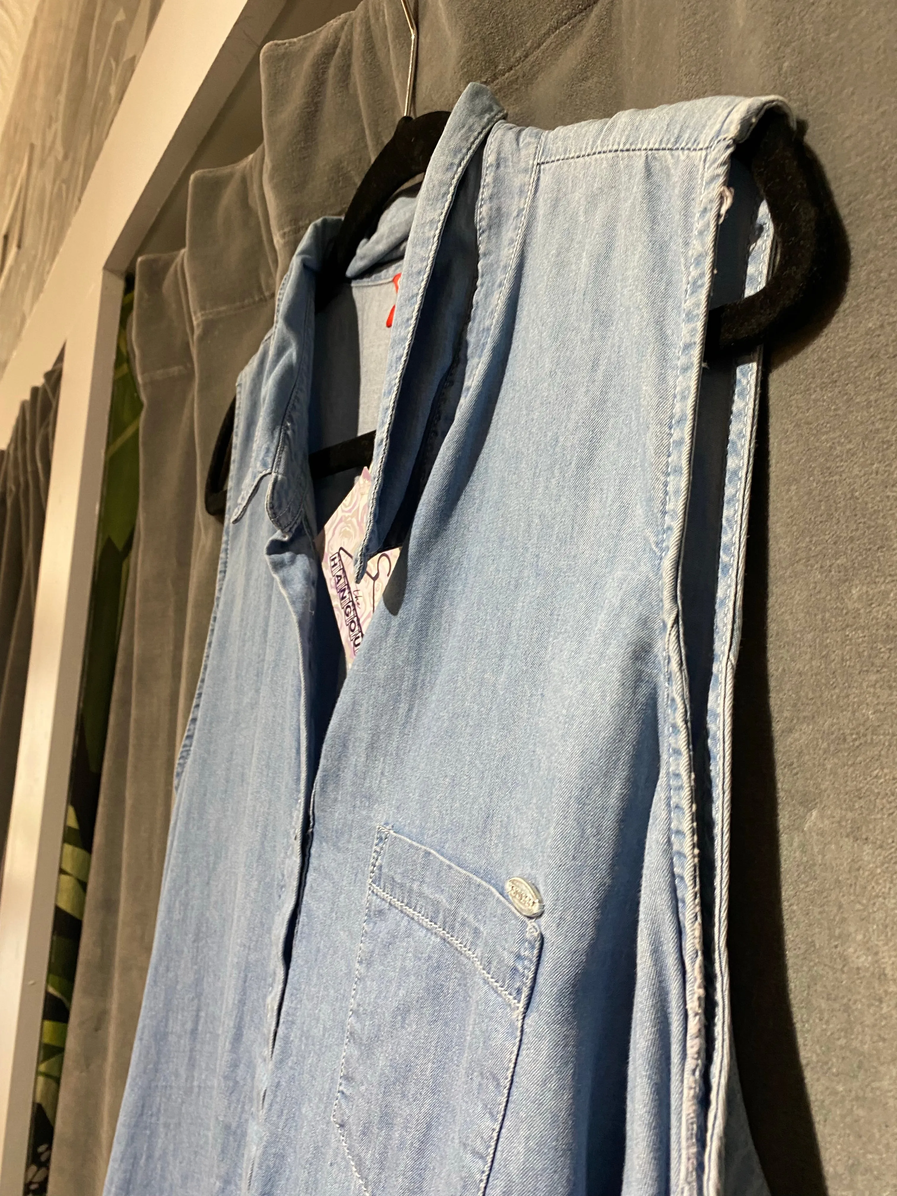 GUESS Lightwash Denim Cold Shoulder Button Down Dress