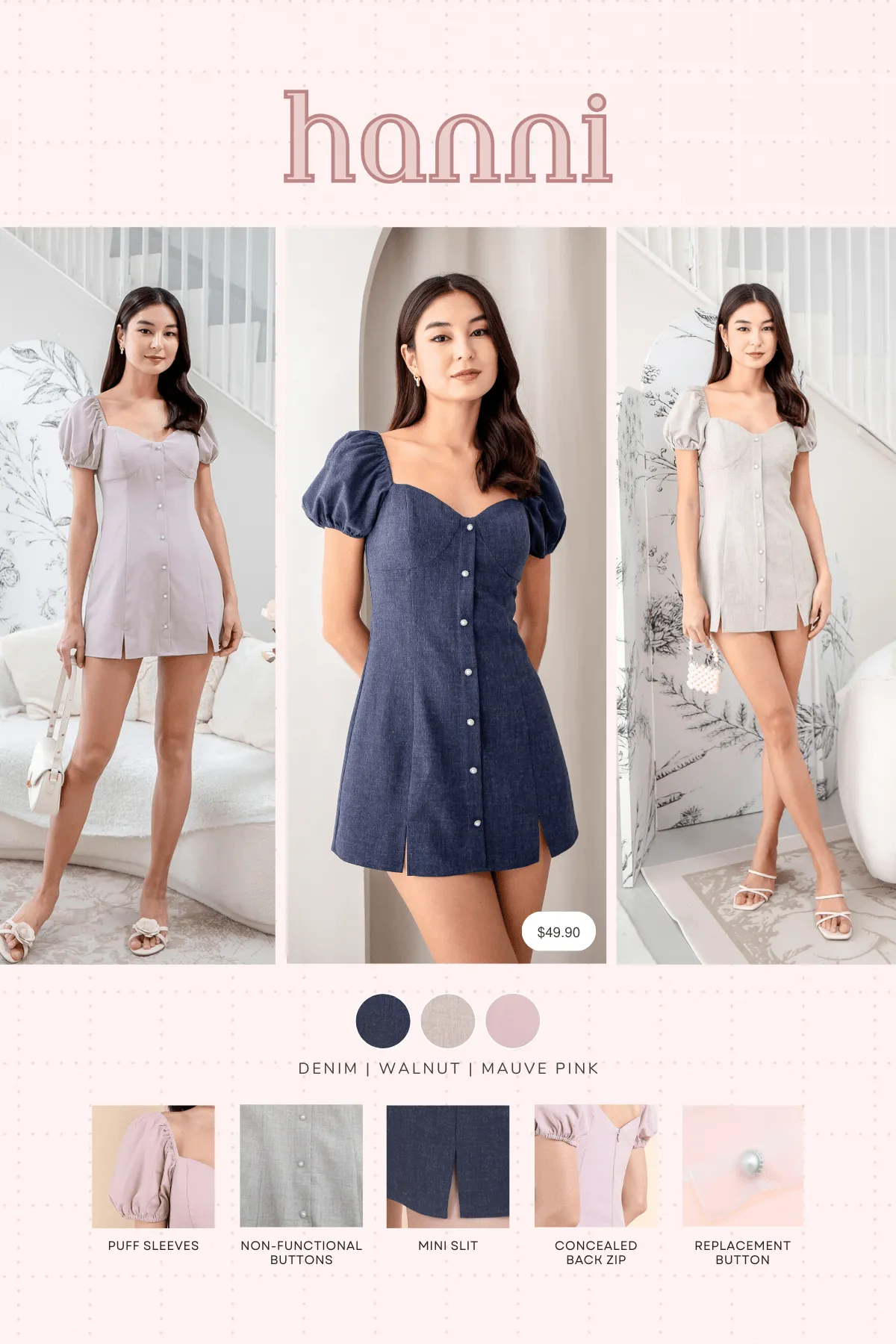 HANNI POOF SLEEVE DRESS IN DENIM