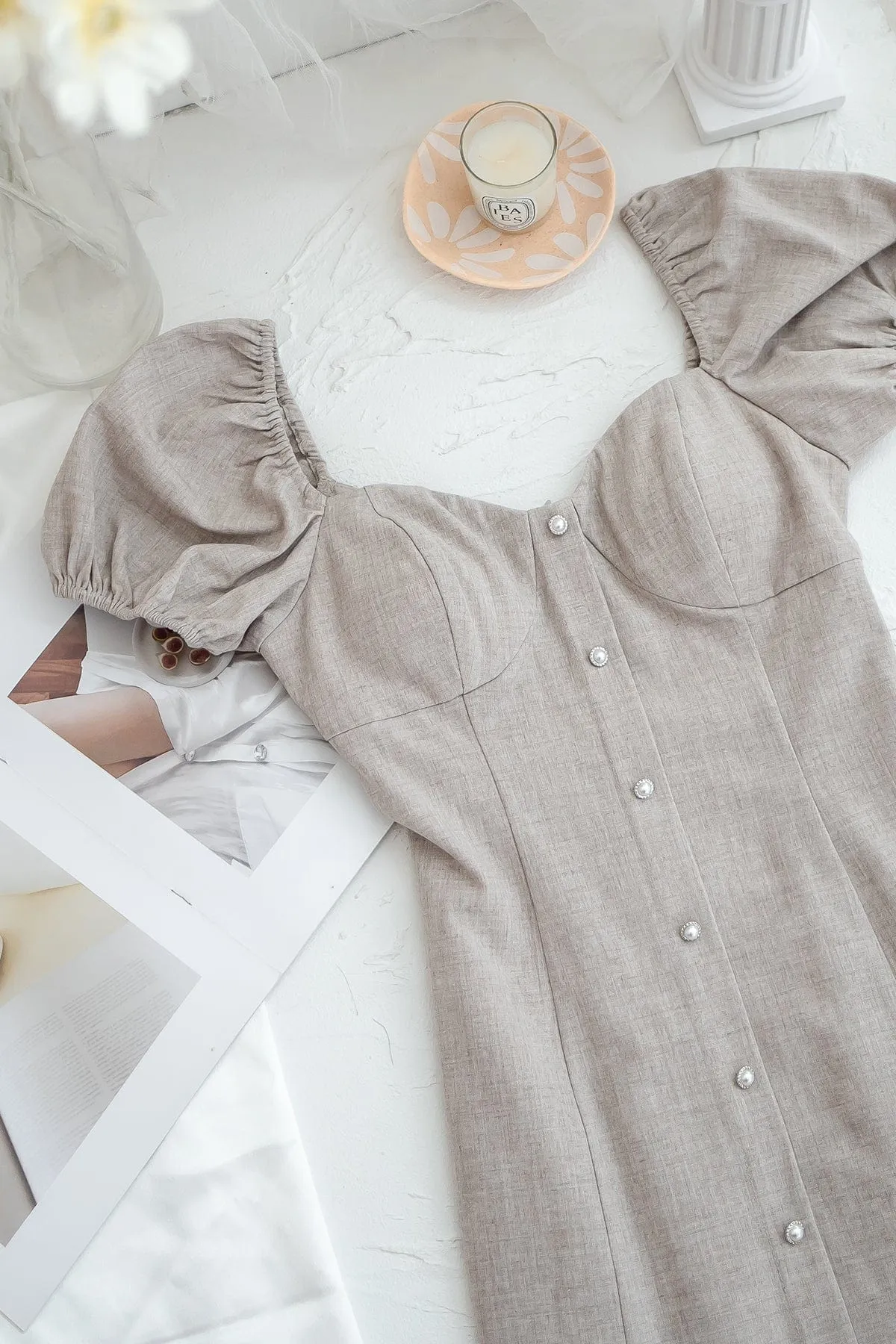 HANNI POOF SLEEVE DRESS IN DENIM