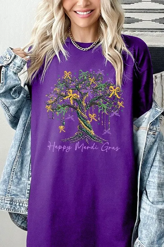 Happy Mardi Gras Tree Graphic Plus Heavy Cotton T