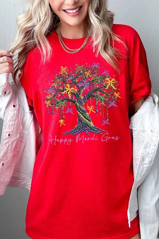 Happy Mardi Gras Tree Graphic Plus Heavy Cotton T