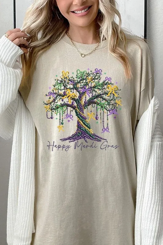 Happy Mardi Gras Tree Graphic Plus Heavy Cotton T