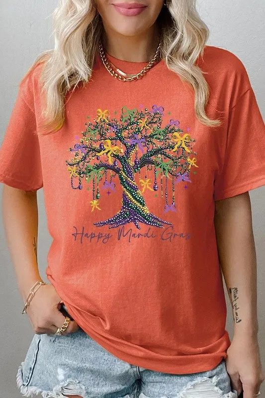 Happy Mardi Gras Tree Graphic Plus Heavy Cotton T