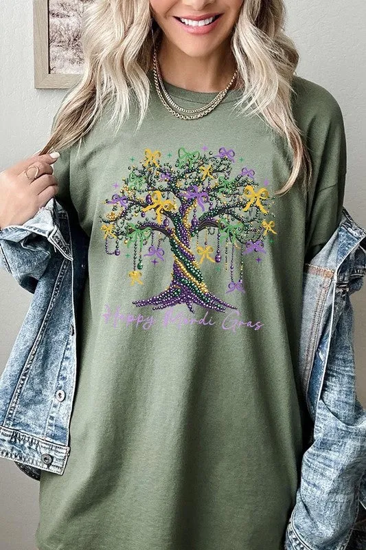 Happy Mardi Gras Tree Graphic Plus Heavy Cotton T