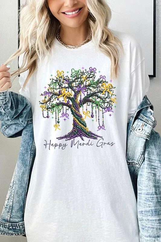 Happy Mardi Gras Tree Graphic Plus Heavy Cotton T