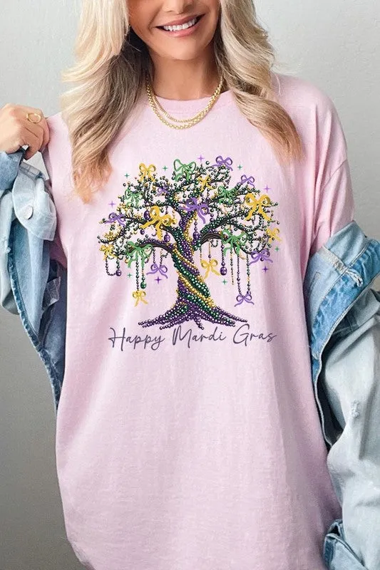 Happy Mardi Gras Tree Graphic Plus Heavy Cotton T
