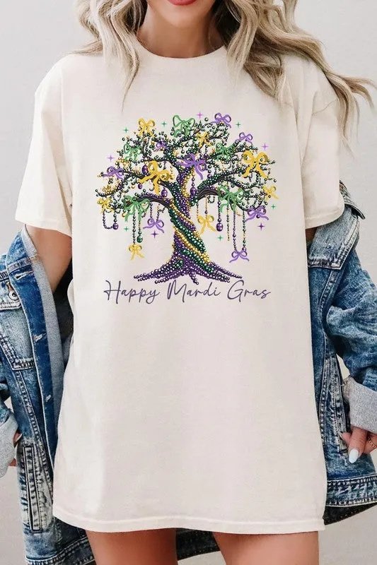 Happy Mardi Gras Tree Graphic Plus Heavy Cotton T