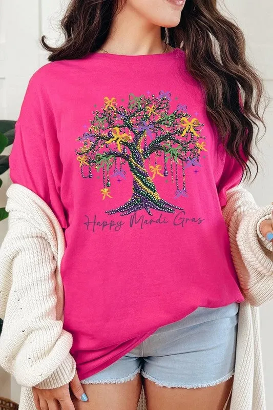 Happy Mardi Gras Tree Graphic Plus Heavy Cotton T