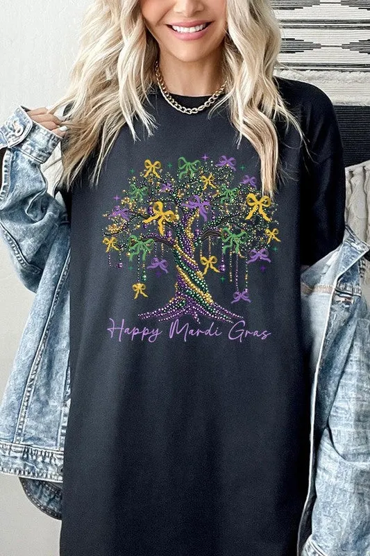 Happy Mardi Gras Tree Graphic Plus Heavy Cotton T