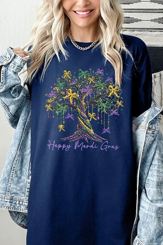 Happy Mardi Gras Tree Graphic Plus Heavy Cotton T