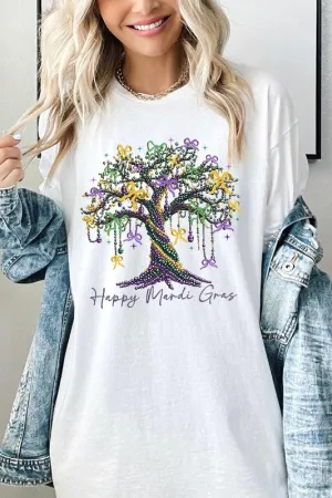 Happy Mardi Gras Tree Graphic Plus Heavy Cotton T