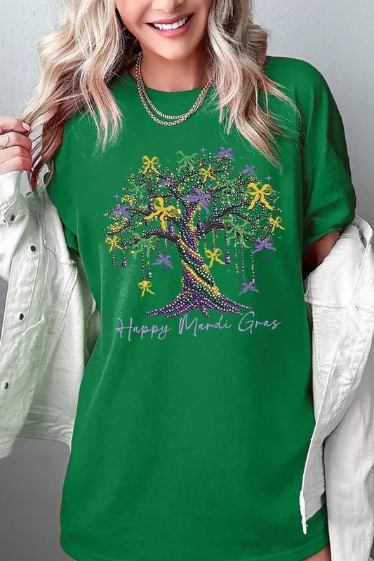 Happy Mardi Gras Tree Graphic Plus Heavy Cotton T