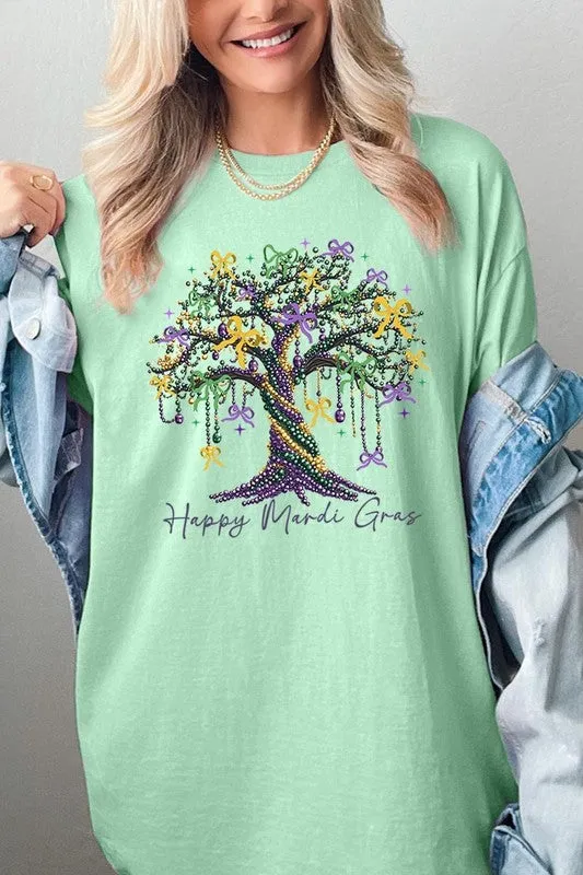 Happy Mardi Gras Tree Graphic Plus Heavy Cotton T