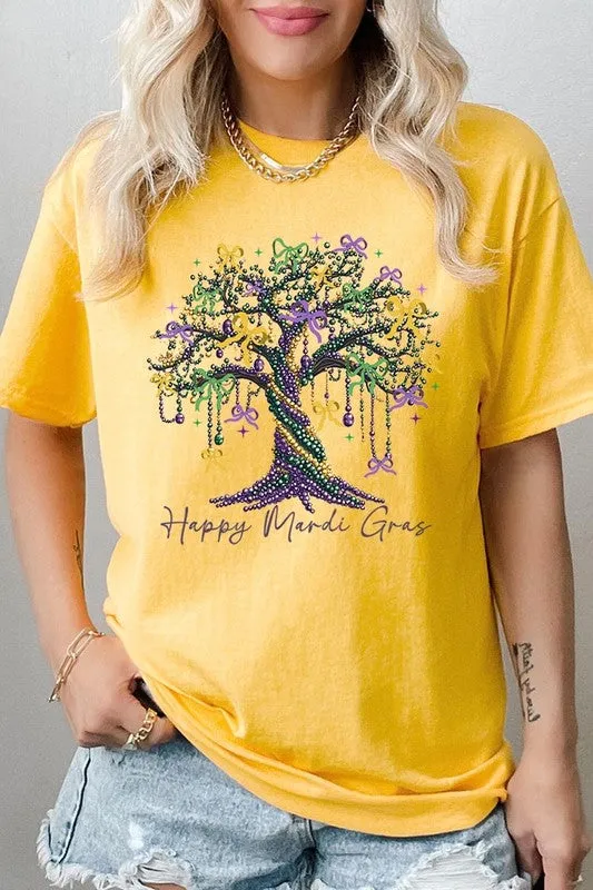 Happy Mardi Gras Tree Graphic Plus Heavy Cotton T