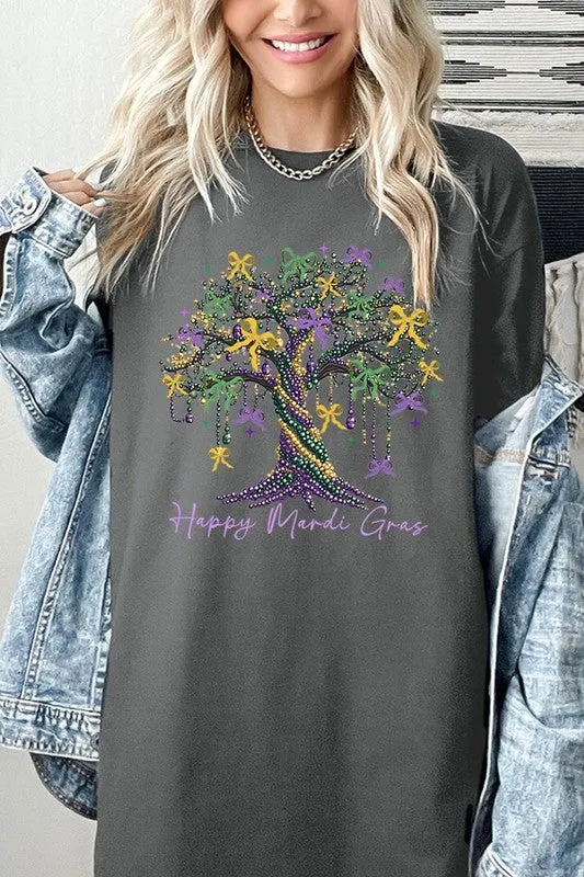 Happy Mardi Gras Tree Graphic Plus Heavy Cotton T