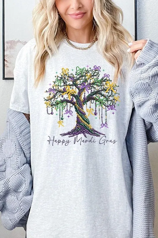 Happy Mardi Gras Tree Graphic Plus Heavy Cotton T