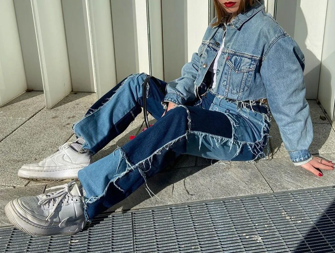 High-rise colorblock slim-fit straight-leg jeans