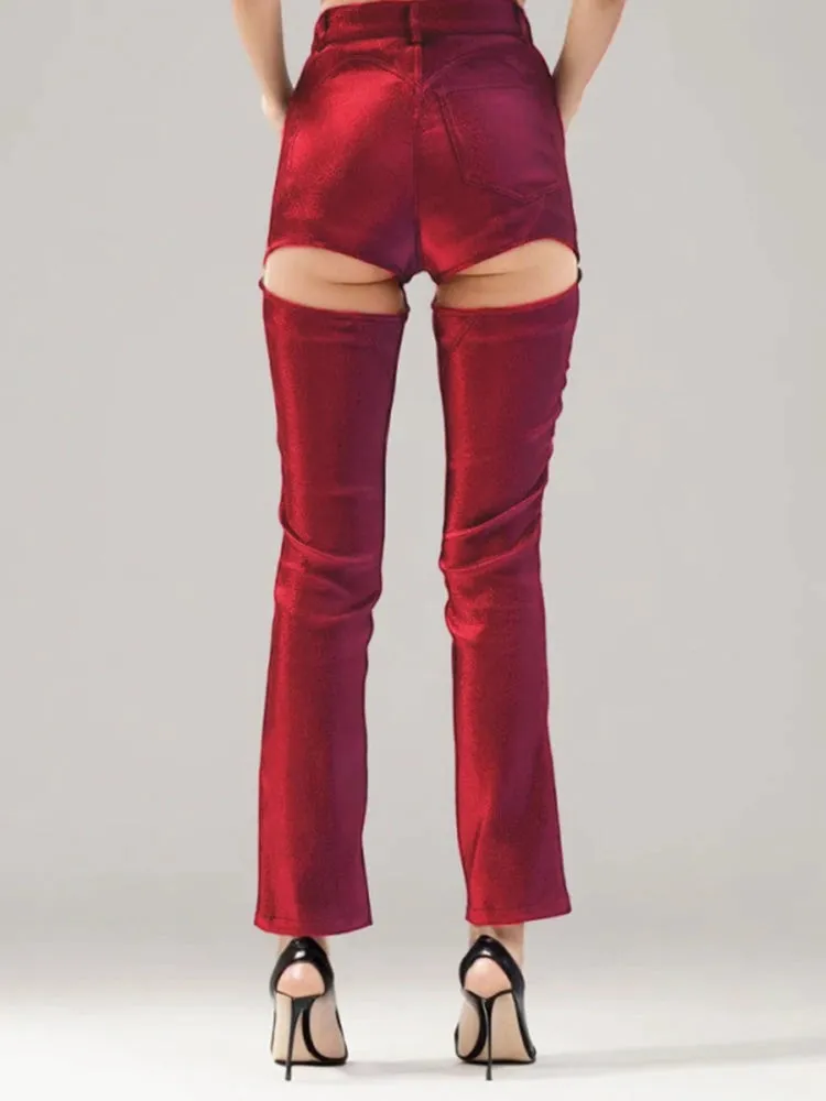 High Waist Hollow Out Slim Fit Pants