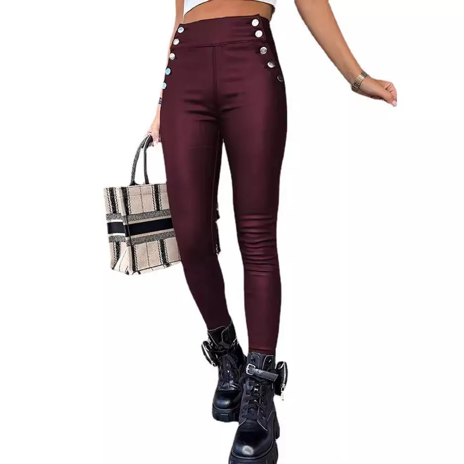 High Waist PU Leather Slim Fit Pants