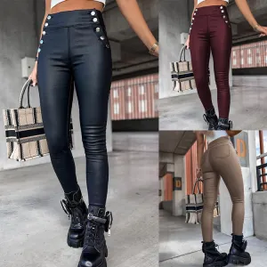 High Waist PU Leather Slim Fit Pants