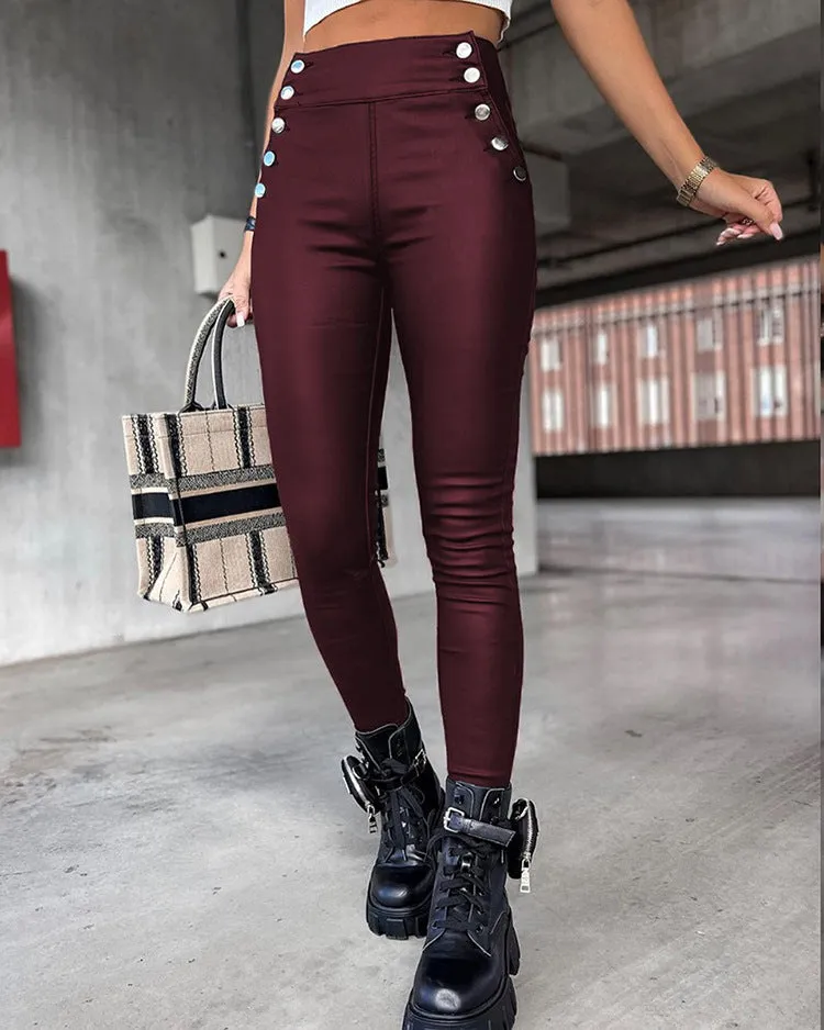 High Waist PU Leather Slim Fit Pants