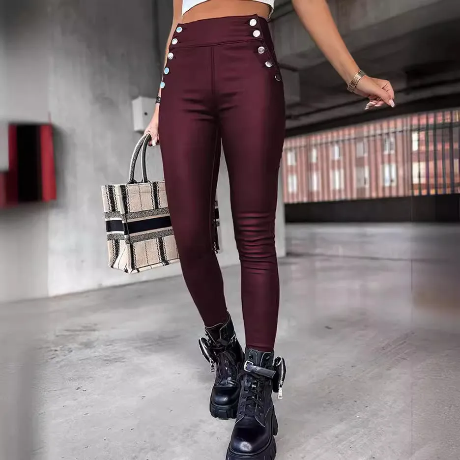 High Waist PU Leather Slim Fit Pants