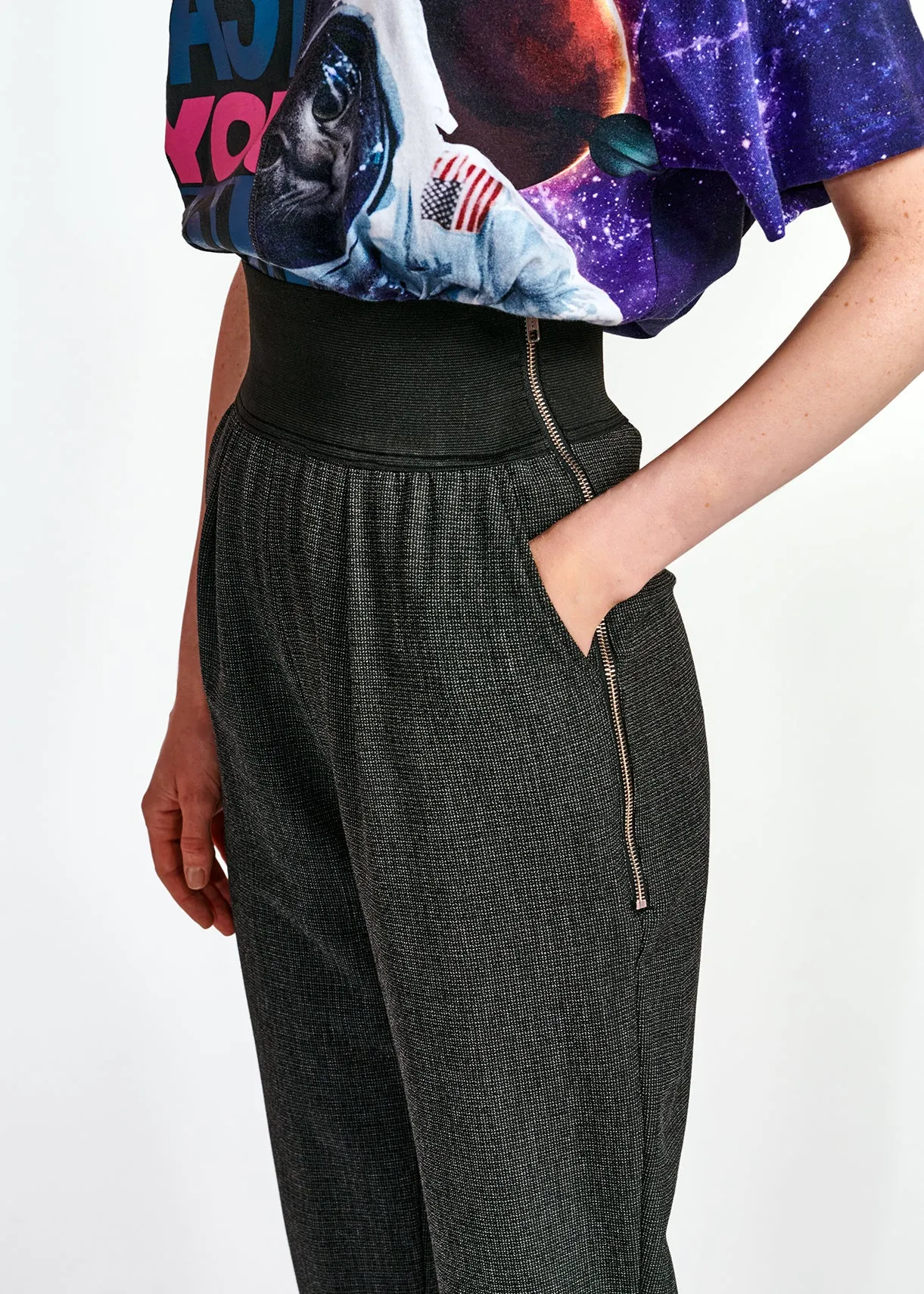 High-waisted black and white tapered pants
