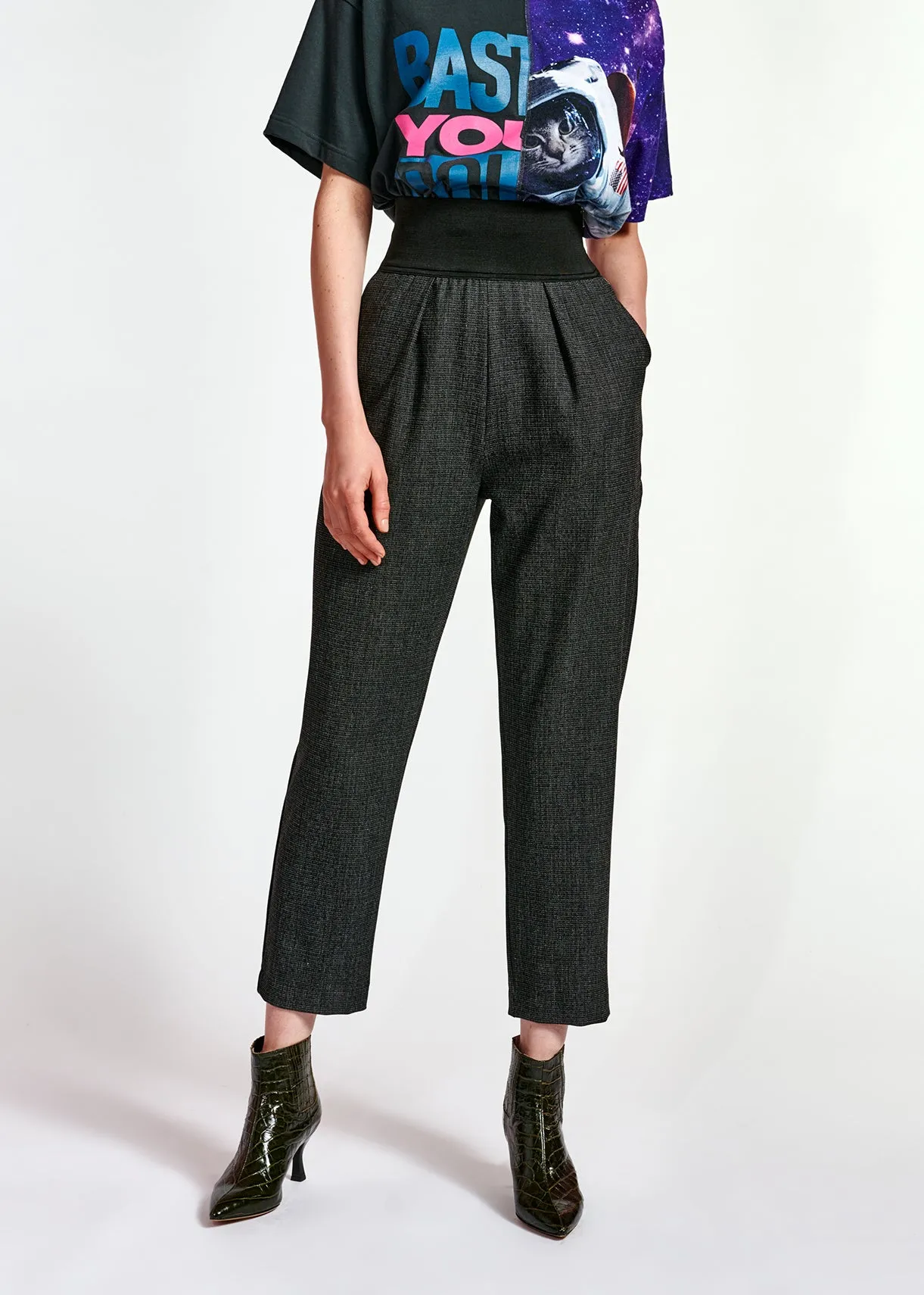 High-waisted black and white tapered pants