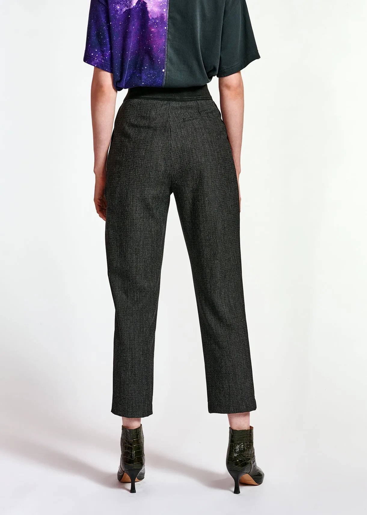 High-waisted black and white tapered pants