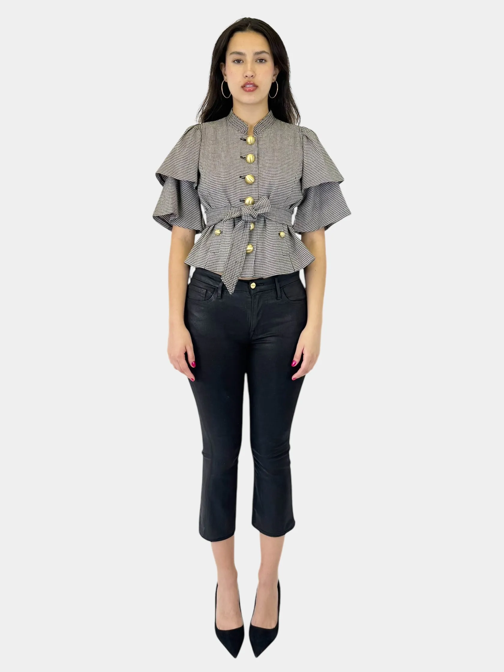 Houndstooth Belted Jacket - Size 4