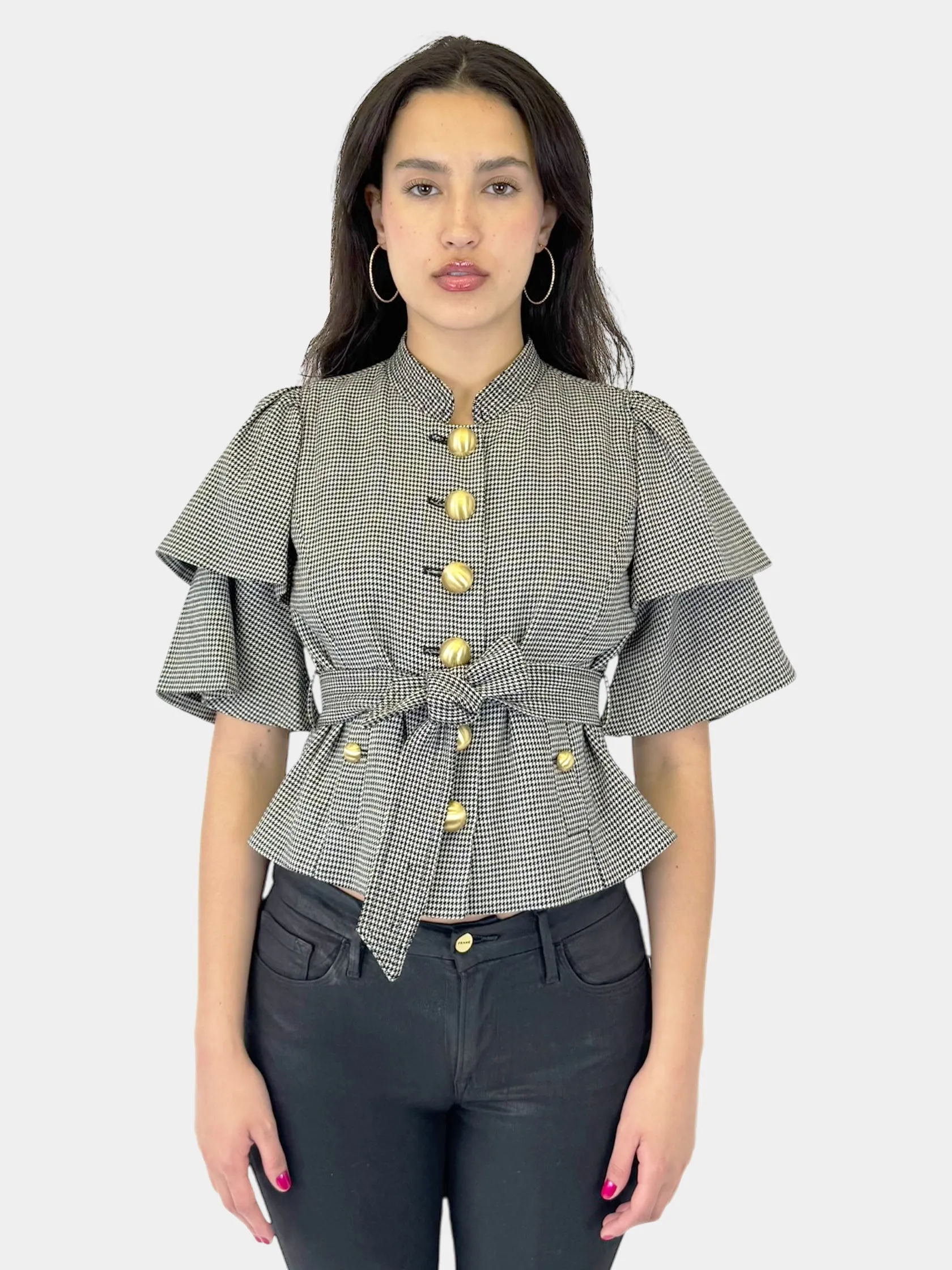 Houndstooth Belted Jacket - Size 4