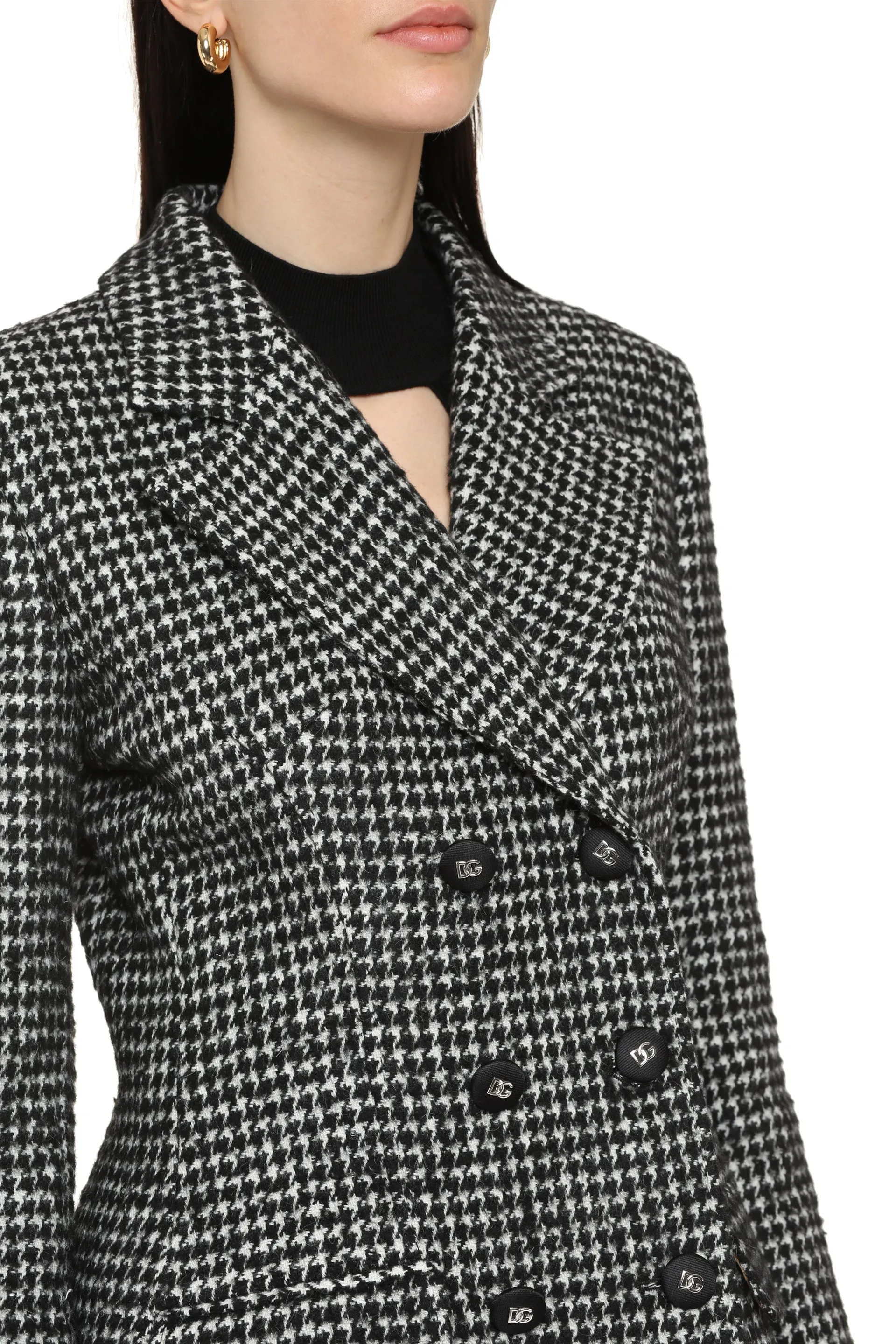 Houndstooth double-breasted coat