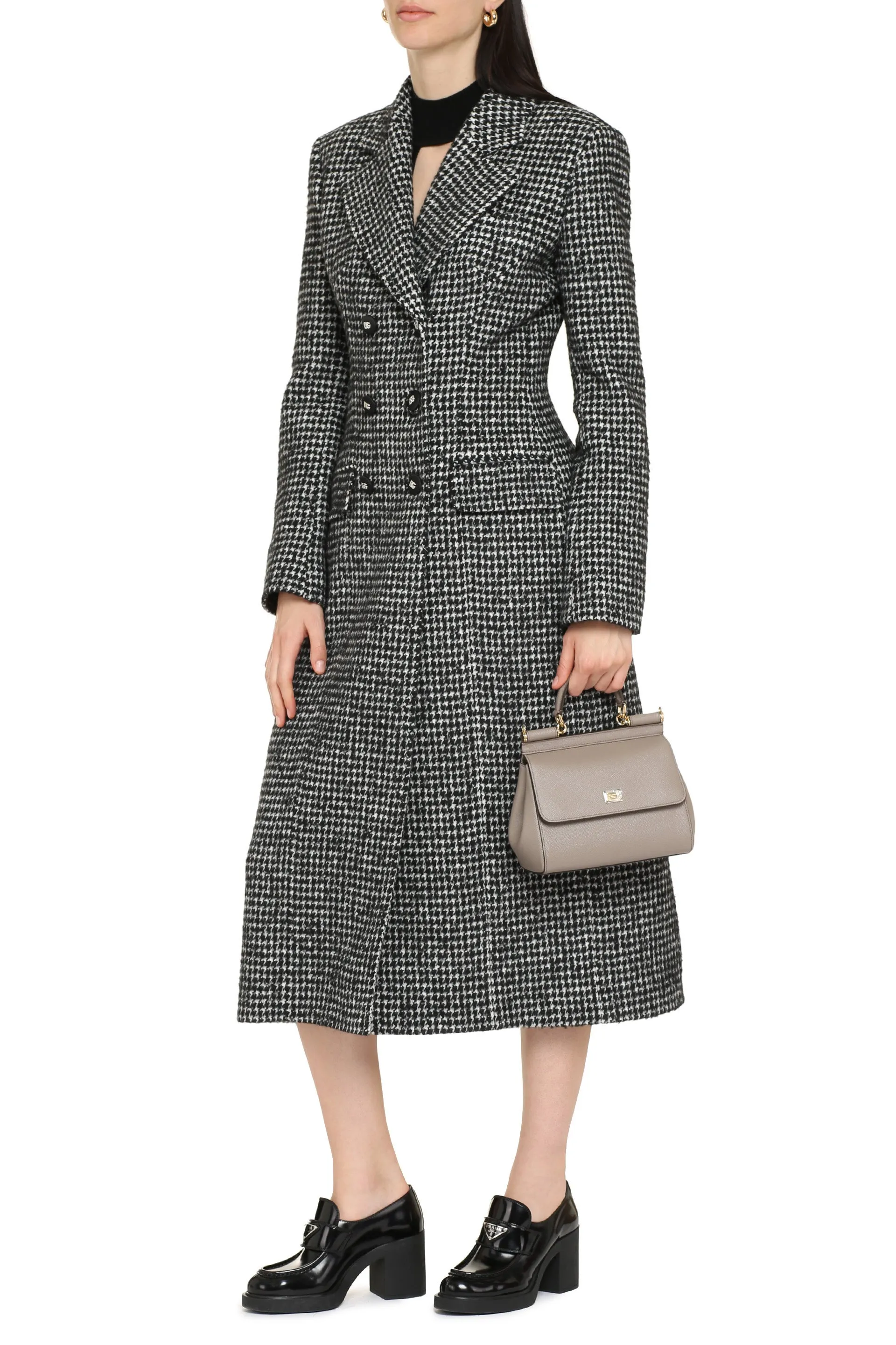 Houndstooth double-breasted coat