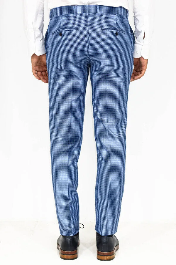 Houndstooth Patterned Indigo Blue Men Pants - Wessi