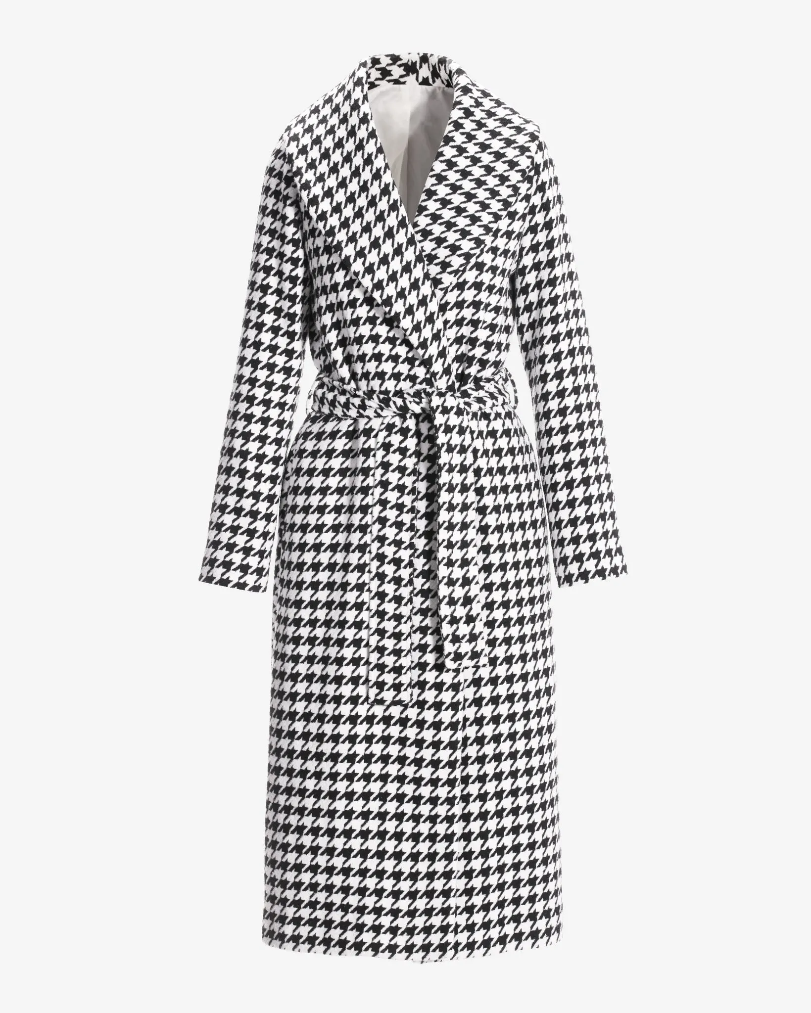 Houndstooth Shawl Collar Coat Black/White
