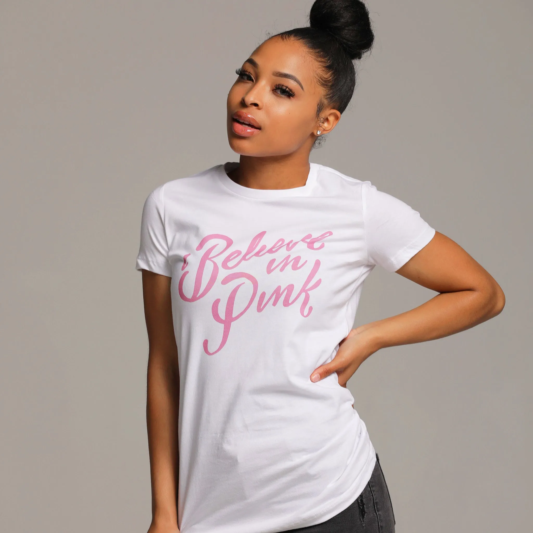 I Believe In Pink Breast Cancer Awareness Vintage Tee