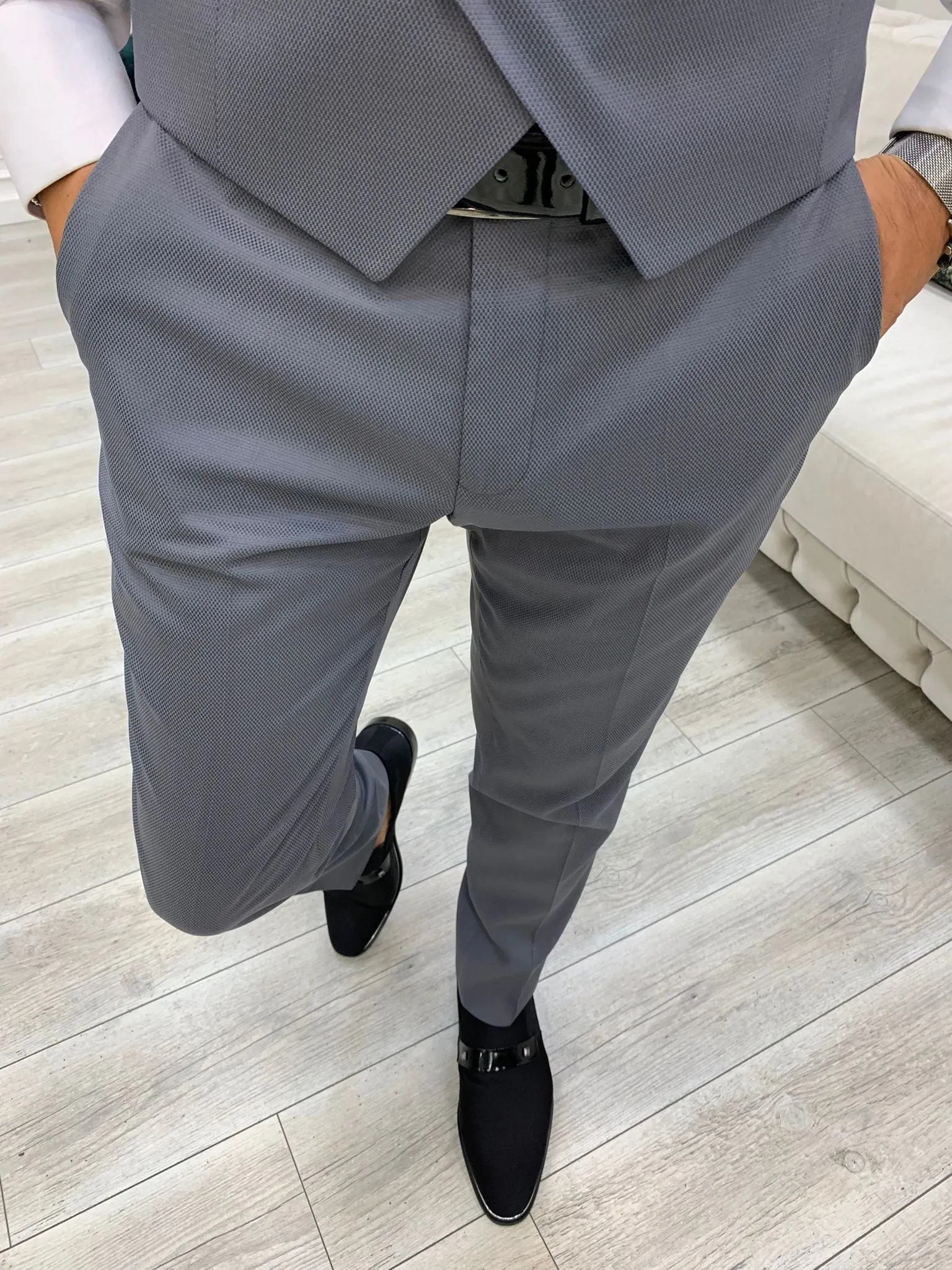 Infinite Gray Slim Fit Peak Lapel Tuxedo