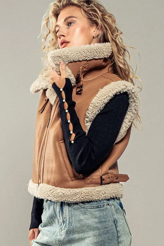 Into the Frost Biker Vest-Truffle